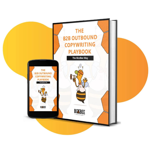 The B2B Outbound Copywriting Playbook - BizzBee’s ebook cover mobile and physical book mockup.